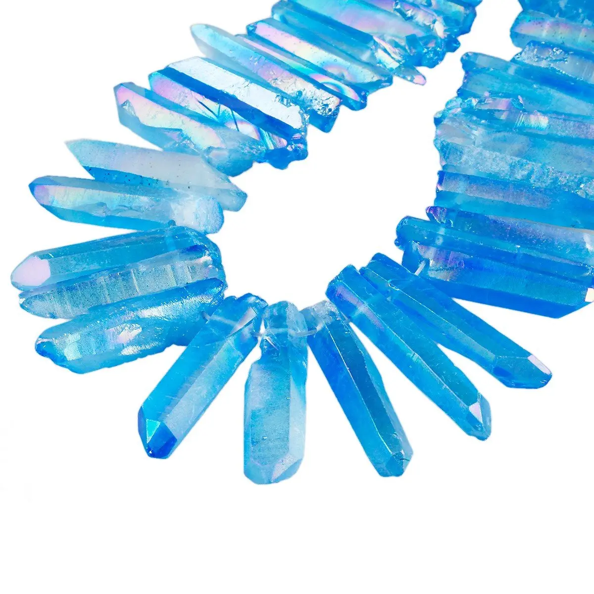 SUNYIK Blue Crystal Points Titanium Coated Quartz 15 inch Strand | Chakra Healing & Jewelry Making - view 6