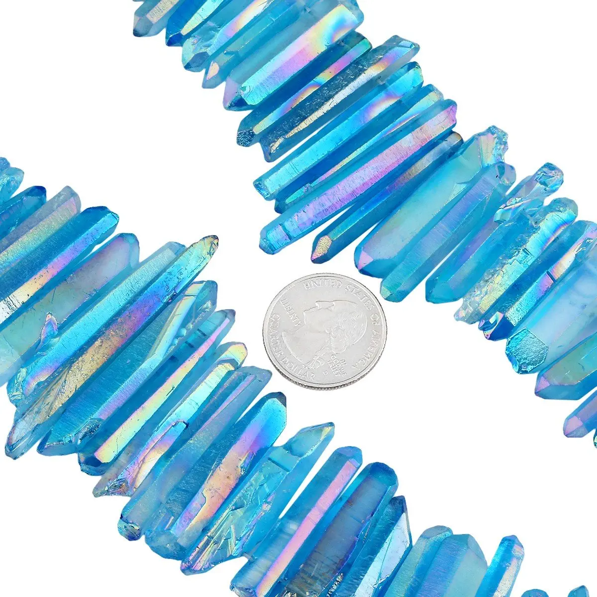 SUNYIK Blue Crystal Points Titanium Coated Quartz 15 inch Strand | Chakra Healing & Jewelry Making - view 4