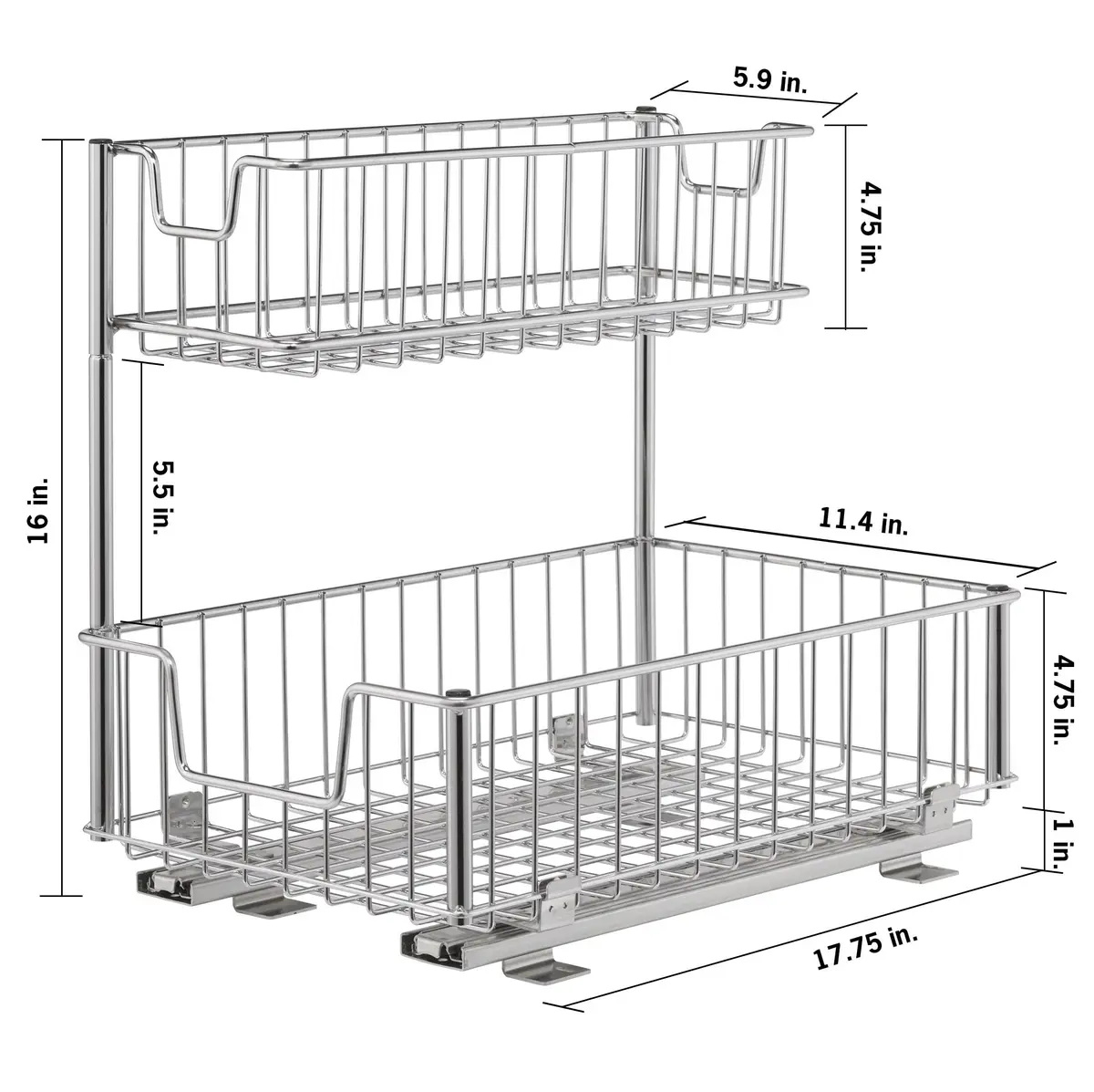 TRINITY Sliding Undersink and Cabinet Organizer with 2 Baskets | Max 50 lbs Capacity, 11.5" W x 17.75" D x 16" H - view 5