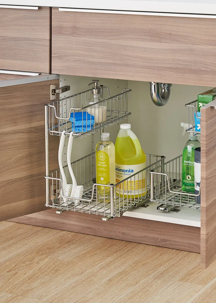 TRINITY Sliding Undersink and Cabinet Organizer with 2 Baskets | Max 50 lbs Capacity, 11.5" W x 17.75" D x 16" H - view 3
