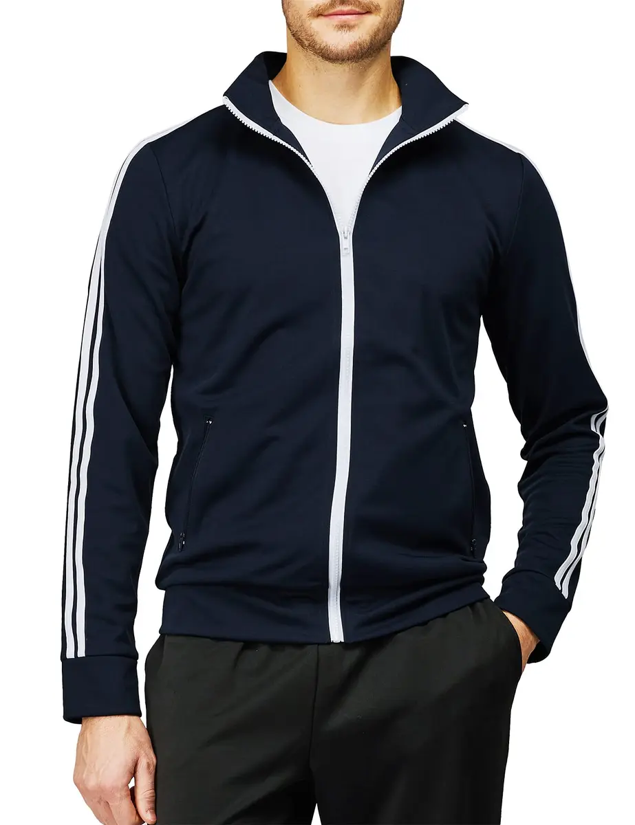 H2H Mens Active Slim Fit Track Lightweight Jacket Zip-up Long Sleeve NAVY US L/Asia XL - view 2