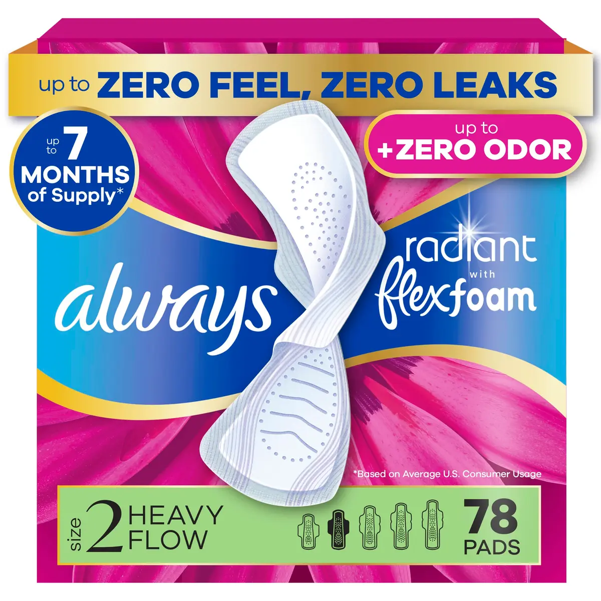 Always Feminine Pads Size 2 | Heavy Absorbency, Lightly Scented, 78 Count - main product image