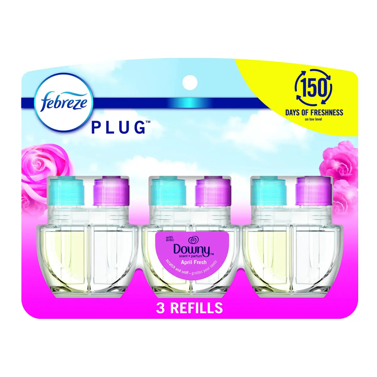 Febreze Fade Defy Plug-In Air Freshener Refills, Downy April Fresh Scent, 2.61 Fl Oz (77ml) | Lasts 50 Days on Low - main product image