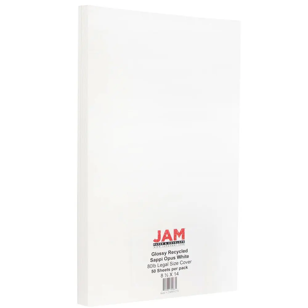 JAM Paper Legal 80lb Cardstock Glossy 2 Sided 8.5 x 14 Coverstock | White, Acid-Free, 50 Sheets - view 2