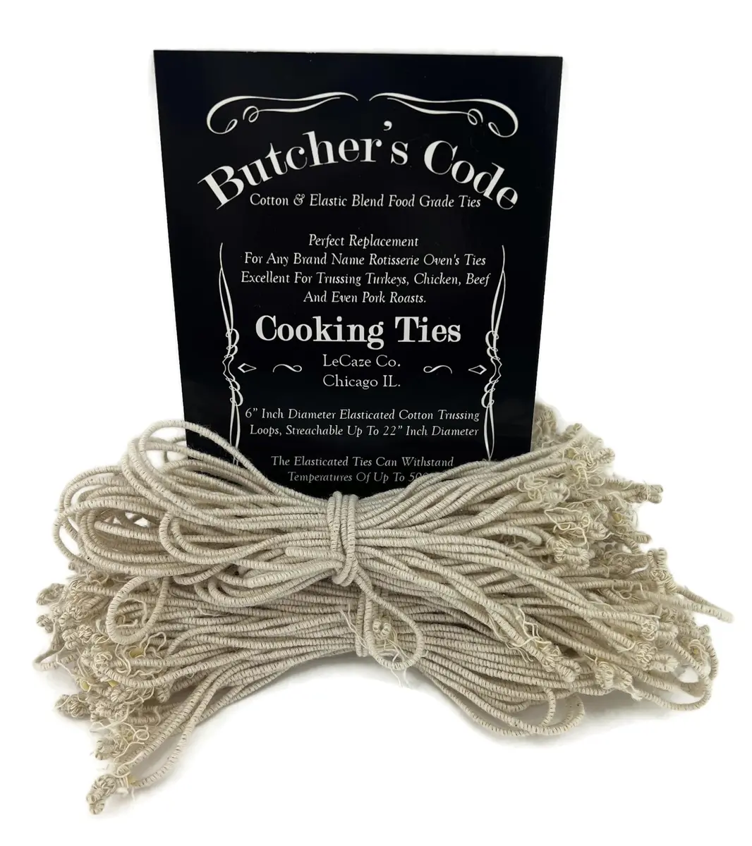 Butcher's Code Rotisserie Cooking Ties – 50 Heat-Safe Cotton Elastic Loops | Secure Poultry & Meat - main product image