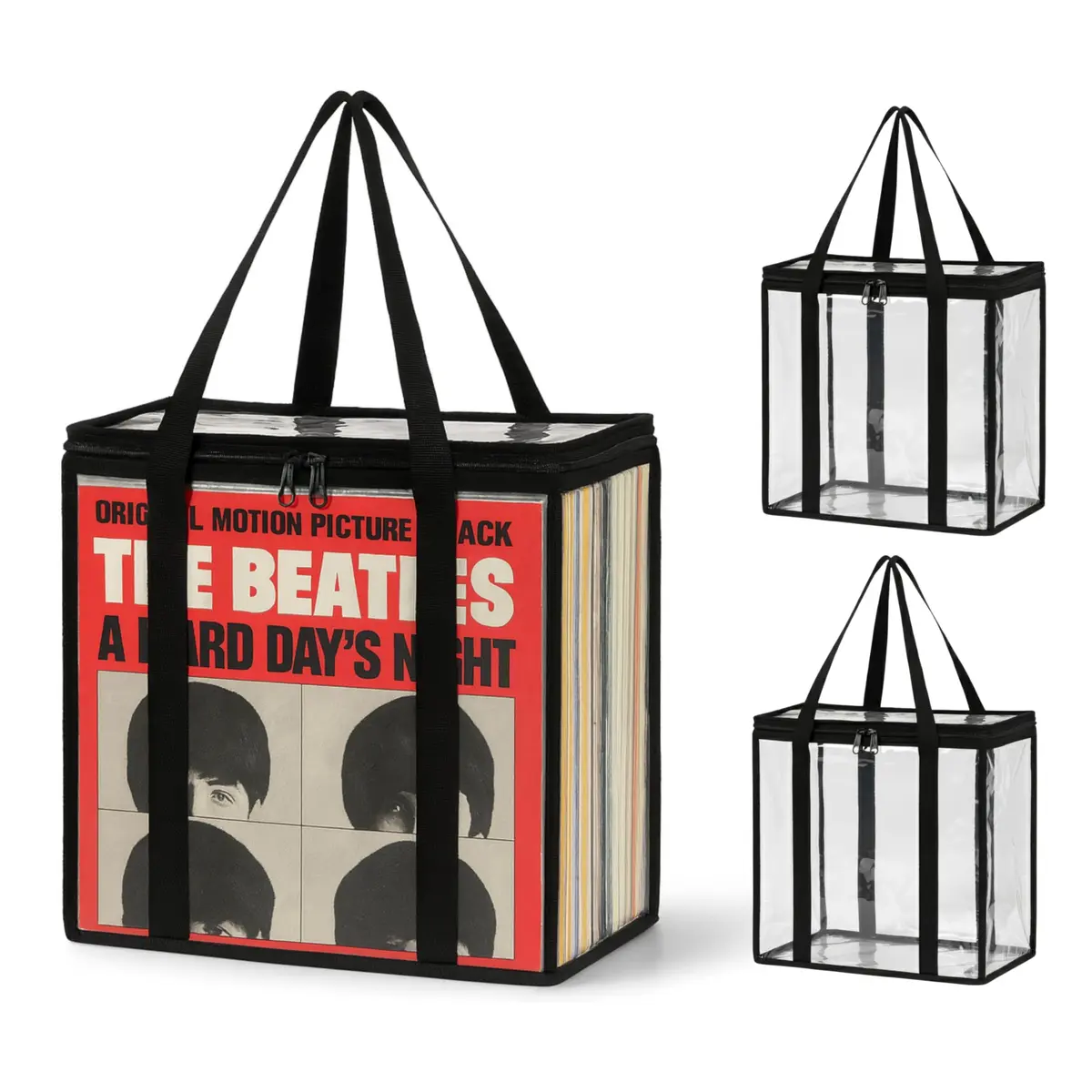 Evelots Vinyl Record Storage Bags 3-Pack (Holds 108 LP Albums) | Clear PVC & Polyester Canvas - main product image