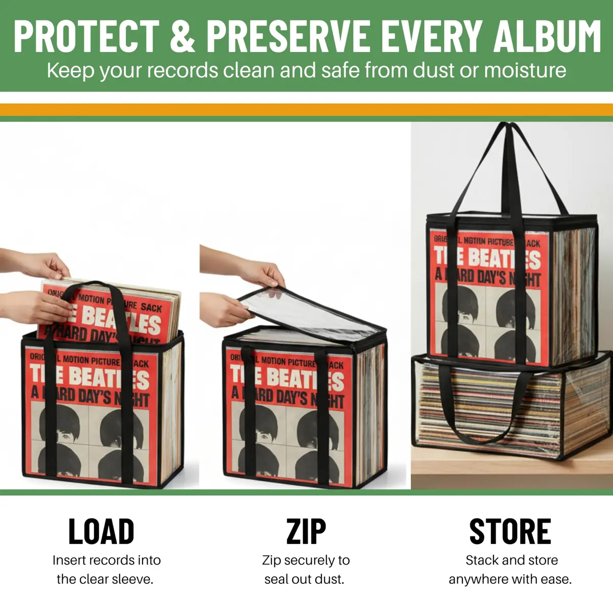 Evelots Vinyl Record Storage Bags 3-Pack (Holds 108 LP Albums) | Clear PVC & Polyester Canvas - view 5