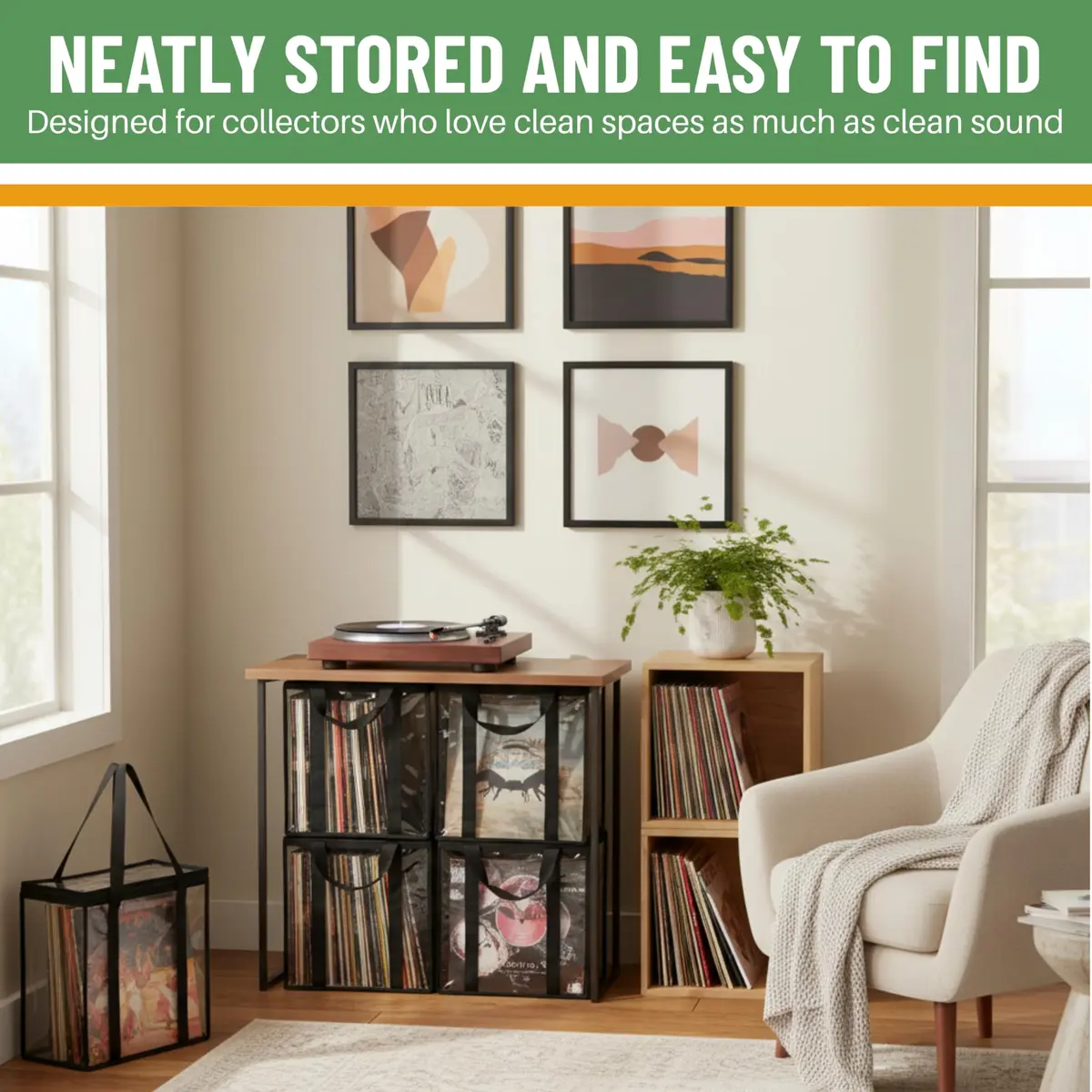 Evelots Vinyl Record Storage Bags 3-Pack (Holds 108 LP Albums) | Clear PVC & Polyester Canvas - view 7