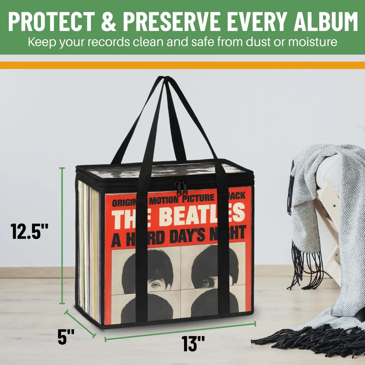 Evelots Vinyl Record Storage Bags 3-Pack (Holds 108 LP Albums) | Clear PVC & Polyester Canvas - view 3