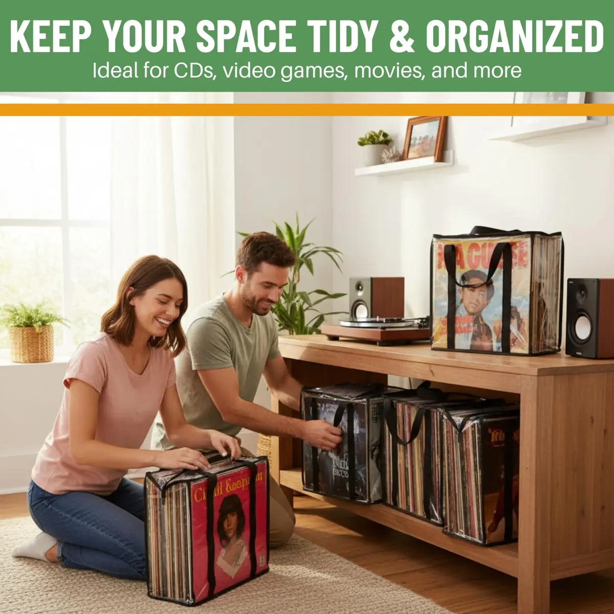 Evelots Vinyl Record Storage Bags 3-Pack (Holds 108 LP Albums) | Clear PVC & Polyester Canvas - view 4