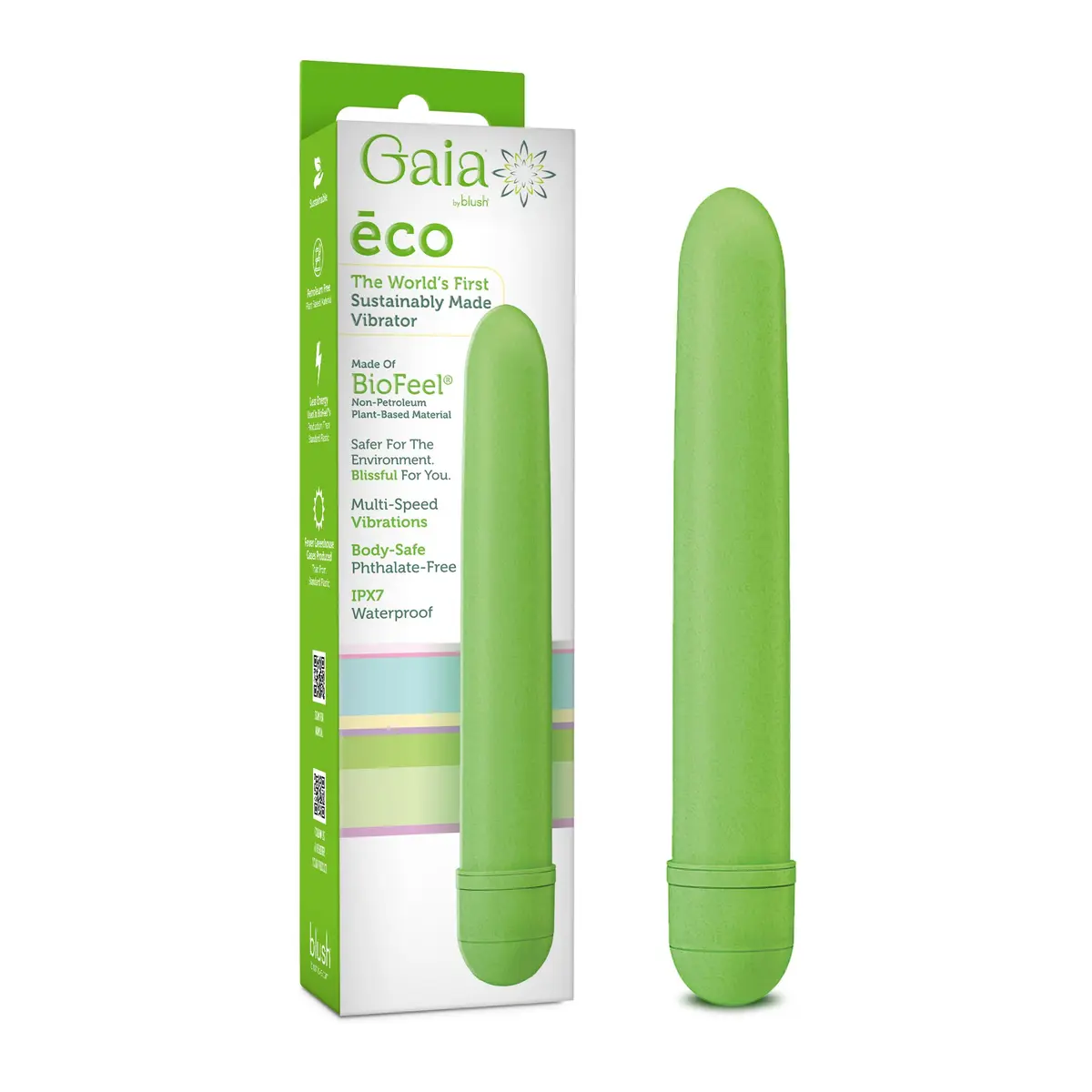 Blush Gaia® Eco 7" Slim Quiet Multispeed Vibrator, Green - main product image