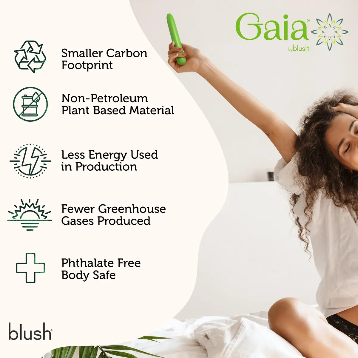 Blush Gaia® Eco 7" Slim Quiet Multispeed Vibrator, Green - view 5