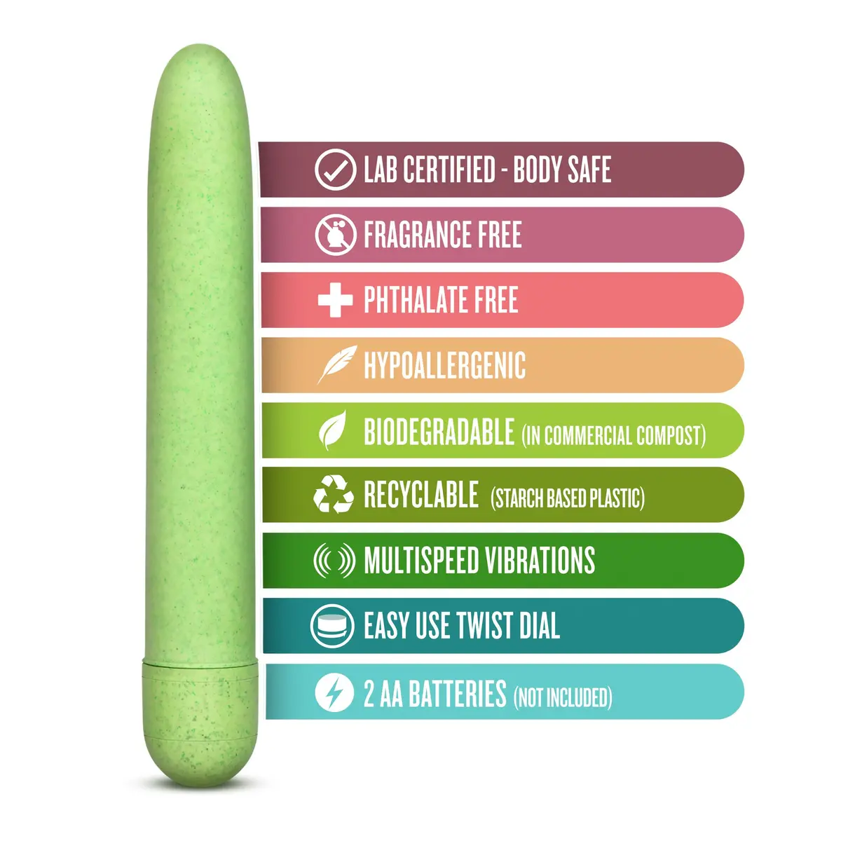 Blush Gaia® Eco 7" Slim Quiet Multispeed Vibrator, Green - view 2