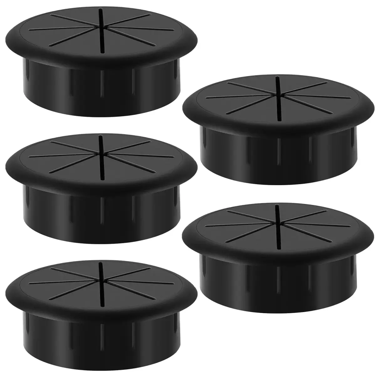 HYCC Flexible Desk Grommet 2-3/8 Inch Black 5-Pack | Organize Wires Effectively - main product image