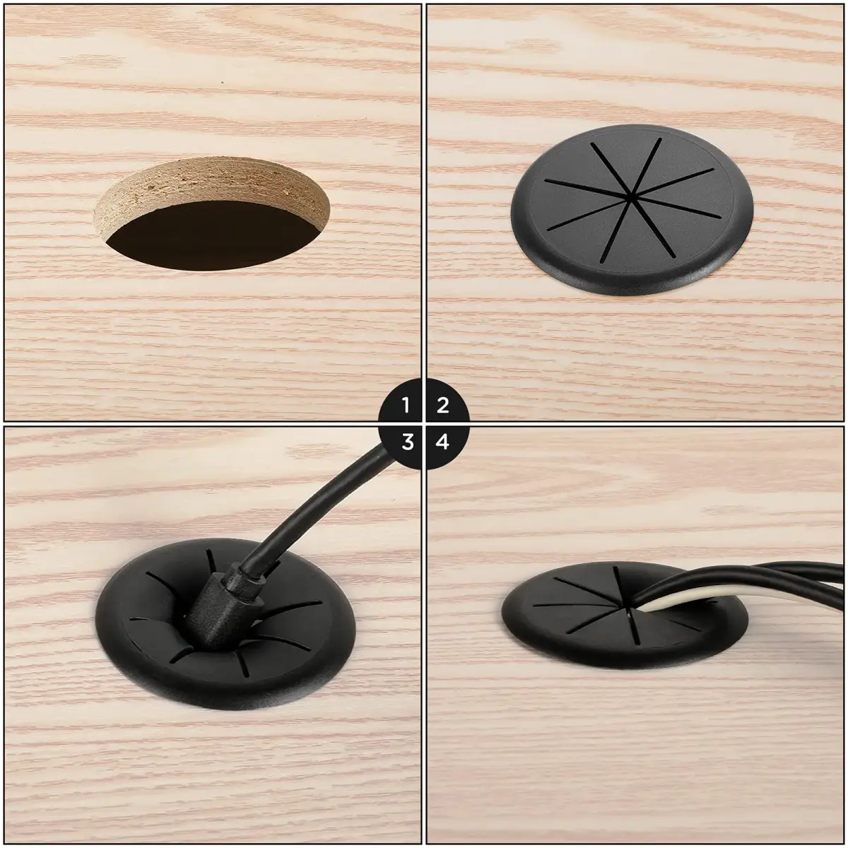 HYCC Flexible Desk Grommet 2-3/8 Inch Black 5-Pack | Organize Wires Effectively - view 5