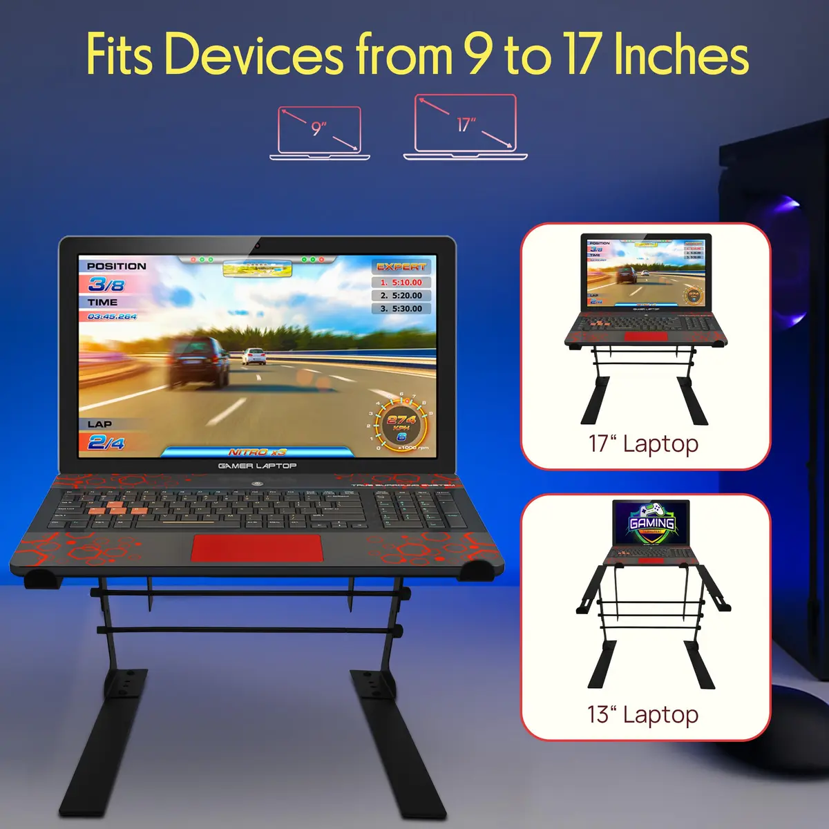 Pyle Portable Dual Laptop Stand - Adjustable Height, Ergonomic & Anti-Slip for DJ Mixer, Sound Equipment & Home Use - view 5