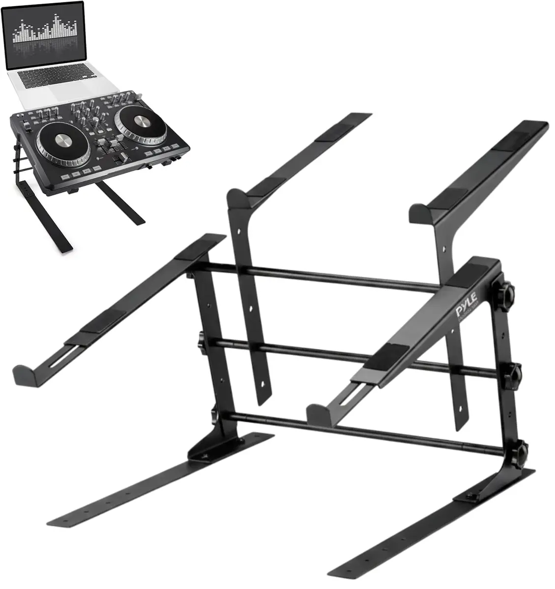 Pyle Portable Dual Laptop Stand - Adjustable Height, Ergonomic & Anti-Slip for DJ Mixer, Sound Equipment & Home Use - main product image