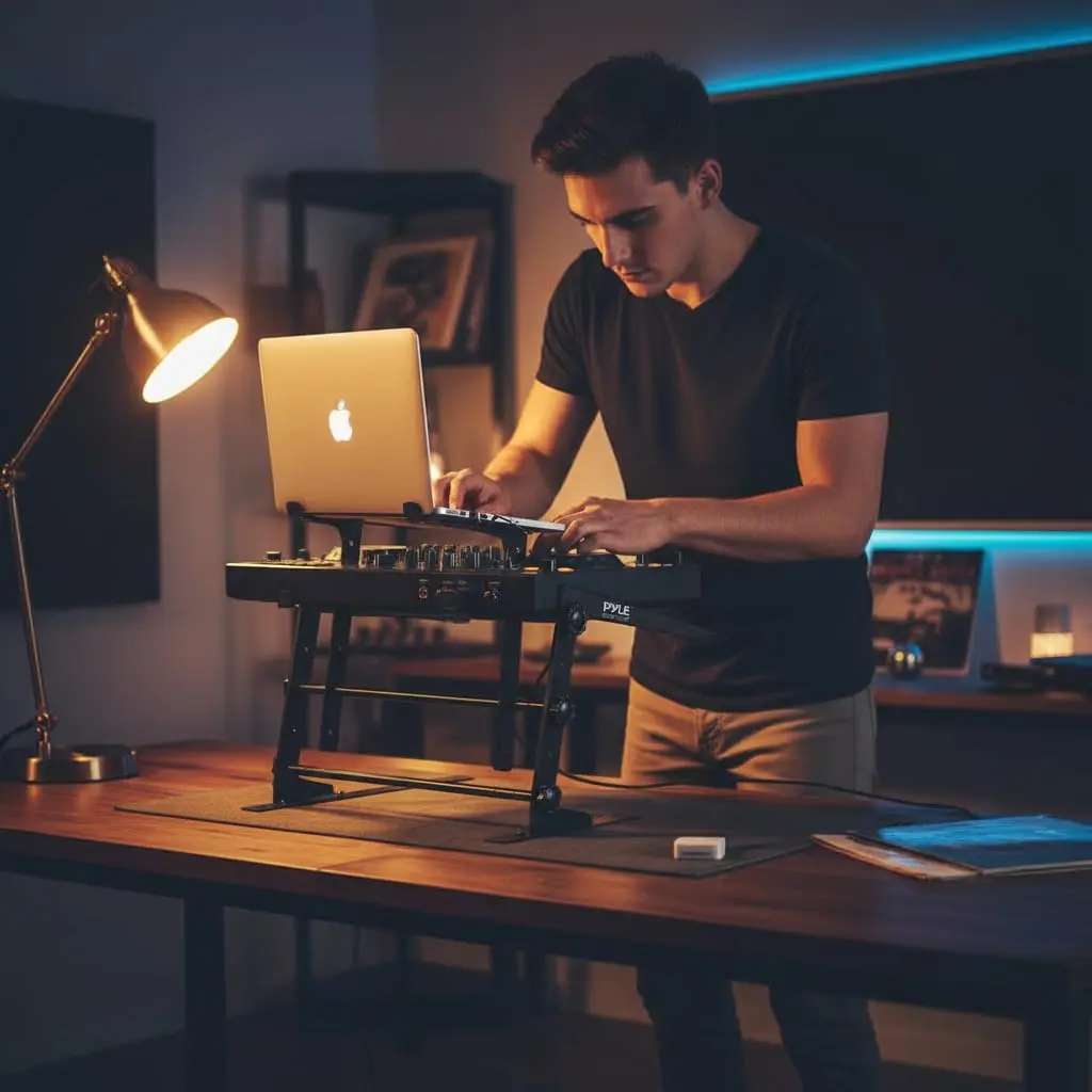 Pyle Portable Dual Laptop Stand - Adjustable Height, Ergonomic & Anti-Slip for DJ Mixer, Sound Equipment & Home Use - view 2