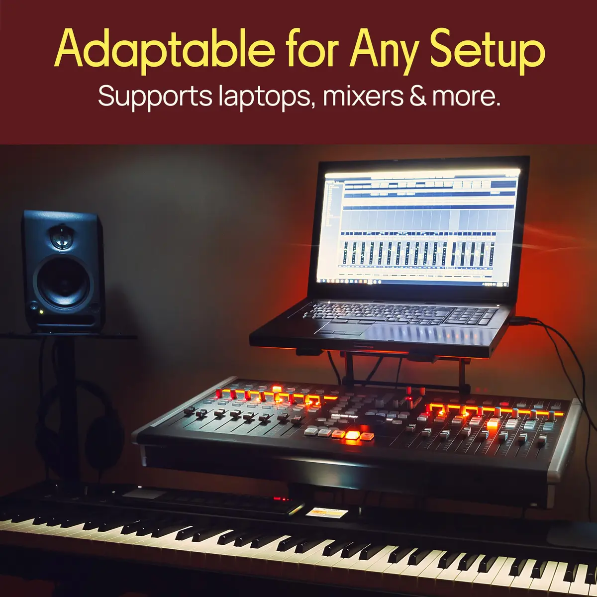 Pyle Portable Dual Laptop Stand - Adjustable Height, Ergonomic & Anti-Slip for DJ Mixer, Sound Equipment & Home Use - view 3