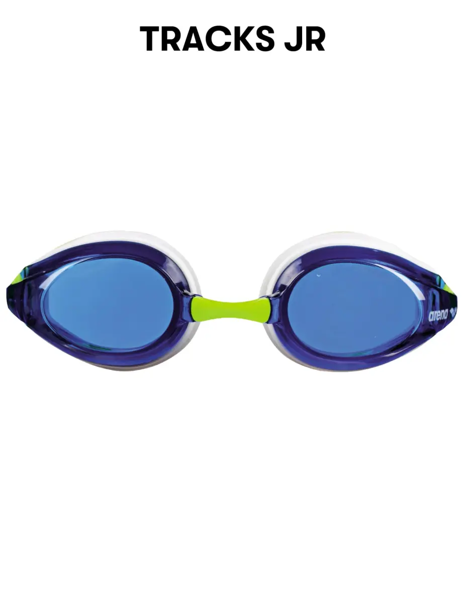 ARENA Tracks Junior Youth Racing Swim Goggles Kids Swimmers Anti-Fog Coated Non-Mirror Lens, Blue/White/Fluo Yellow - view 3