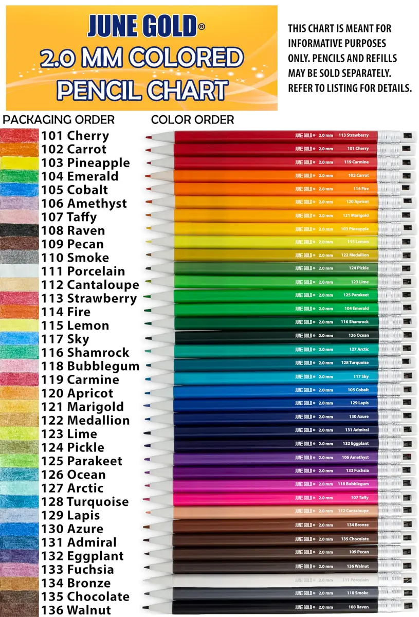 June Gold 36 Assorted Colored 2.0 mm Lead Refills | Vibrant, Break-Resistant, Pre-Sharpened for Heavy Use - view 5