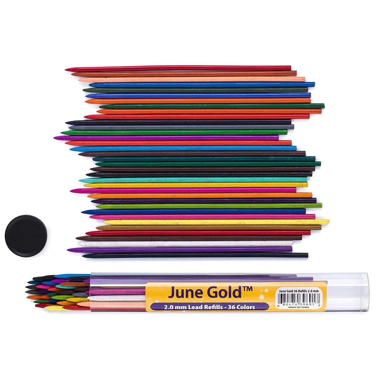 June Gold 36 Assorted Colored 2.0 mm Lead Refills | Vibrant, Break-Resistant, Pre-Sharpened for Heavy Use - main product image