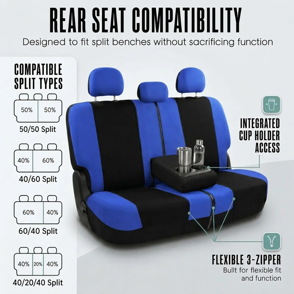 FH Group Full Set Cloth Car Seat Covers , Universal Fit Combo Set with Steering Wheel Cover and Seat Belt Pad for Cars, SUVs and Trucks, Blue - view 6