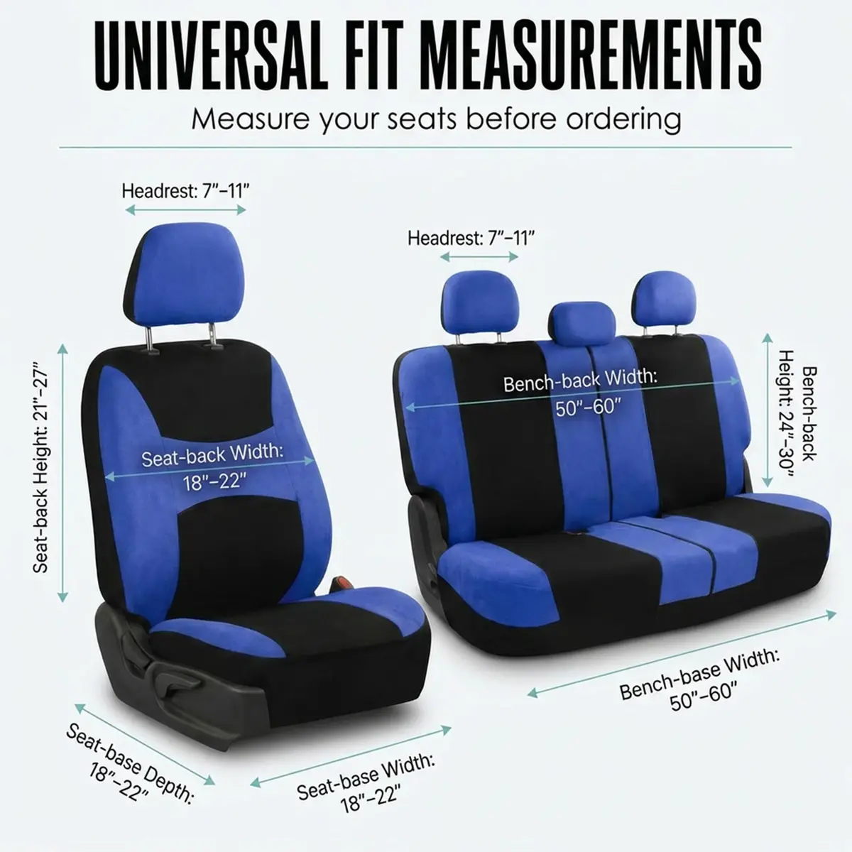 FH Group Full Set Cloth Car Seat Covers , Universal Fit Combo Set with Steering Wheel Cover and Seat Belt Pad for Cars, SUVs and Trucks, Blue - view 9