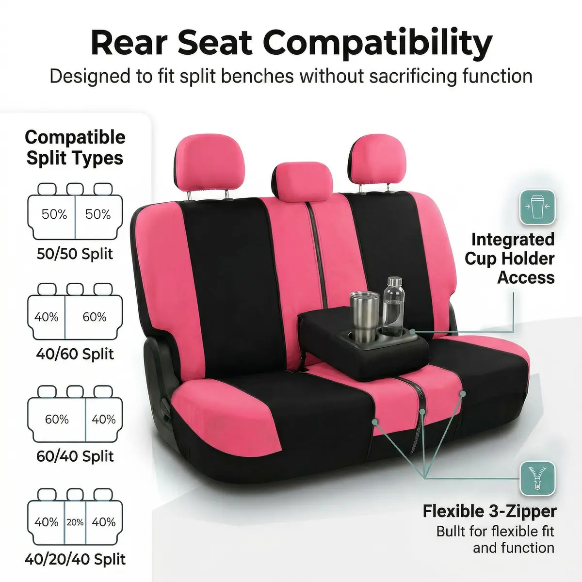 FH Group Car Seat Covers Full Set Cloth - Universal Fit, Airbag Compatible, Washable, Pink | Protect & Style Your Vehicle - view 5