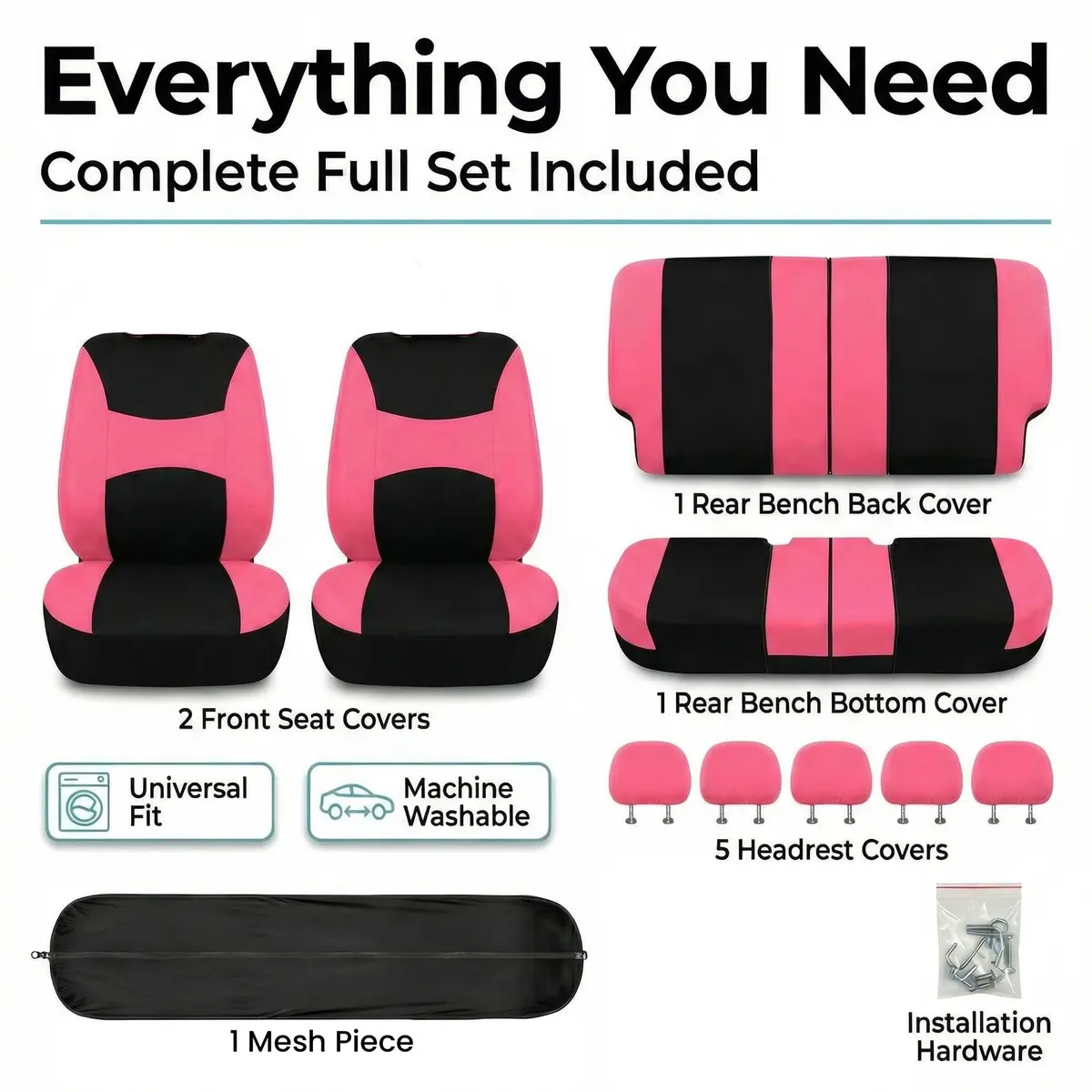 FH Group Car Seat Covers Full Set Cloth - Universal Fit, Airbag Compatible, Washable, Pink | Protect & Style Your Vehicle - view 7