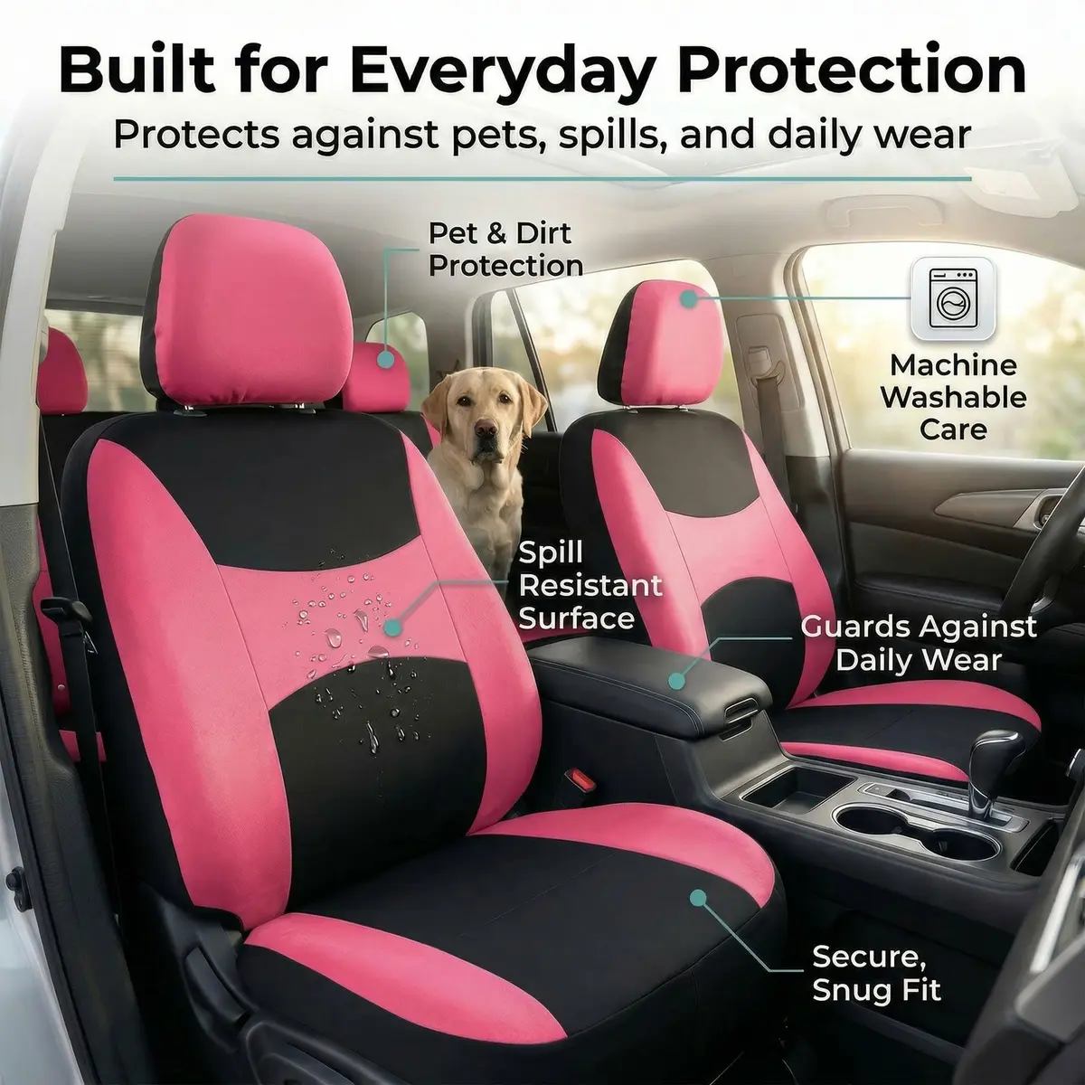 FH Group Car Seat Covers Full Set Cloth - Universal Fit, Airbag Compatible, Washable, Pink | Protect & Style Your Vehicle - view 8