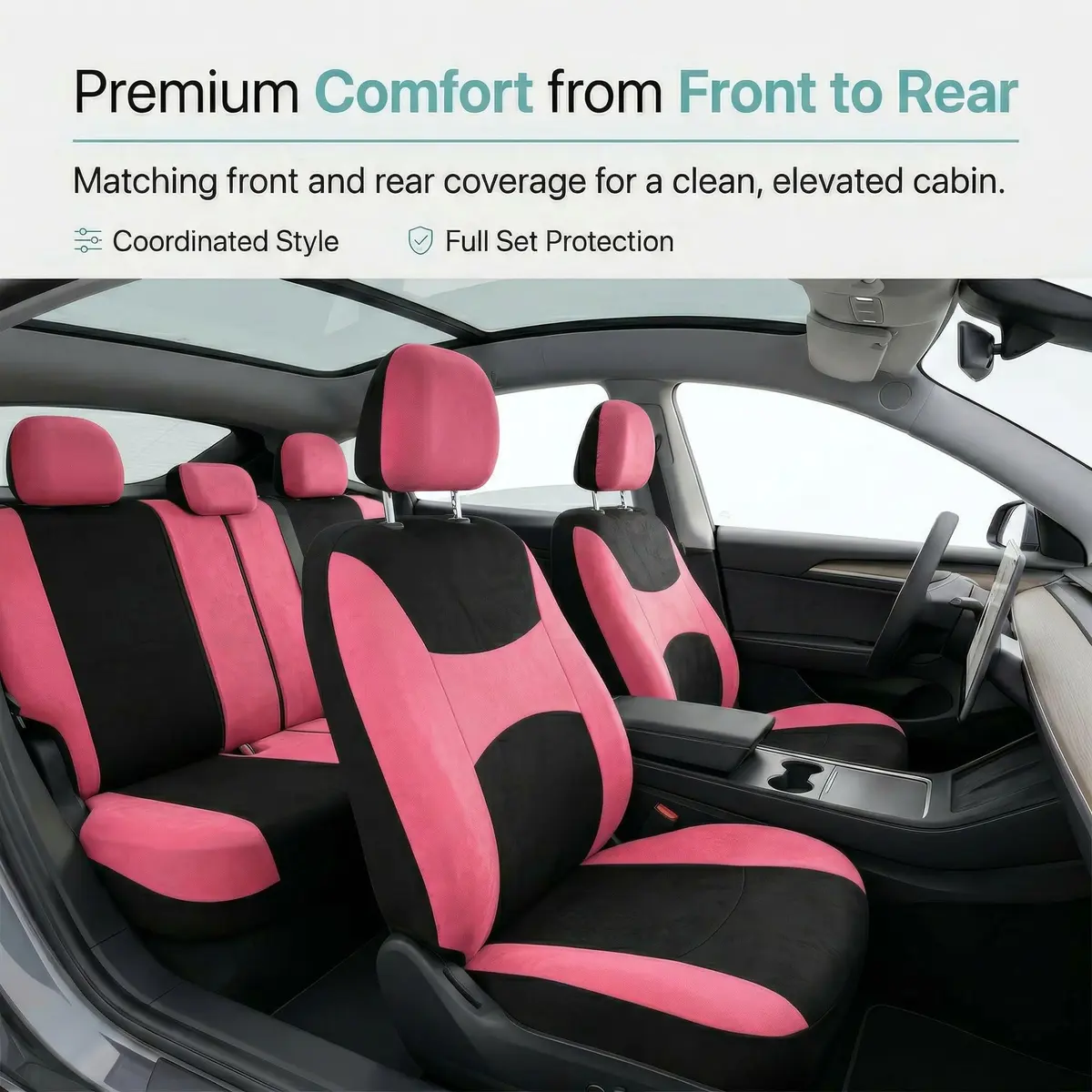 FH Group Car Seat Covers Full Set Cloth - Universal Fit, Airbag Compatible, Washable, Pink | Protect & Style Your Vehicle - view 9