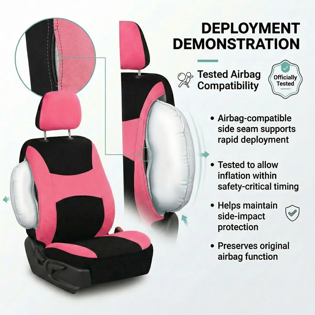 FH Group Car Seat Covers Full Set Cloth - Universal Fit, Airbag Compatible, Washable, Pink | Protect & Style Your Vehicle - view 4