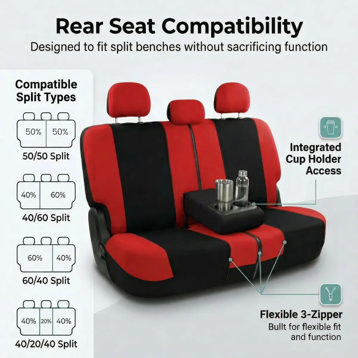 FH Group Car Seat Covers Full Set Cloth - Universal Fit, Washable, Airbag Compatible, Red | Interior Protection & Style - view 5