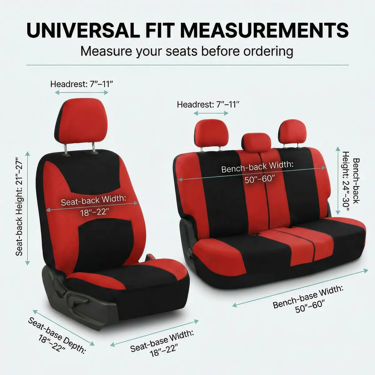FH Group Car Seat Covers Full Set Cloth - Universal Fit, Washable, Airbag Compatible, Red | Interior Protection & Style - view 6