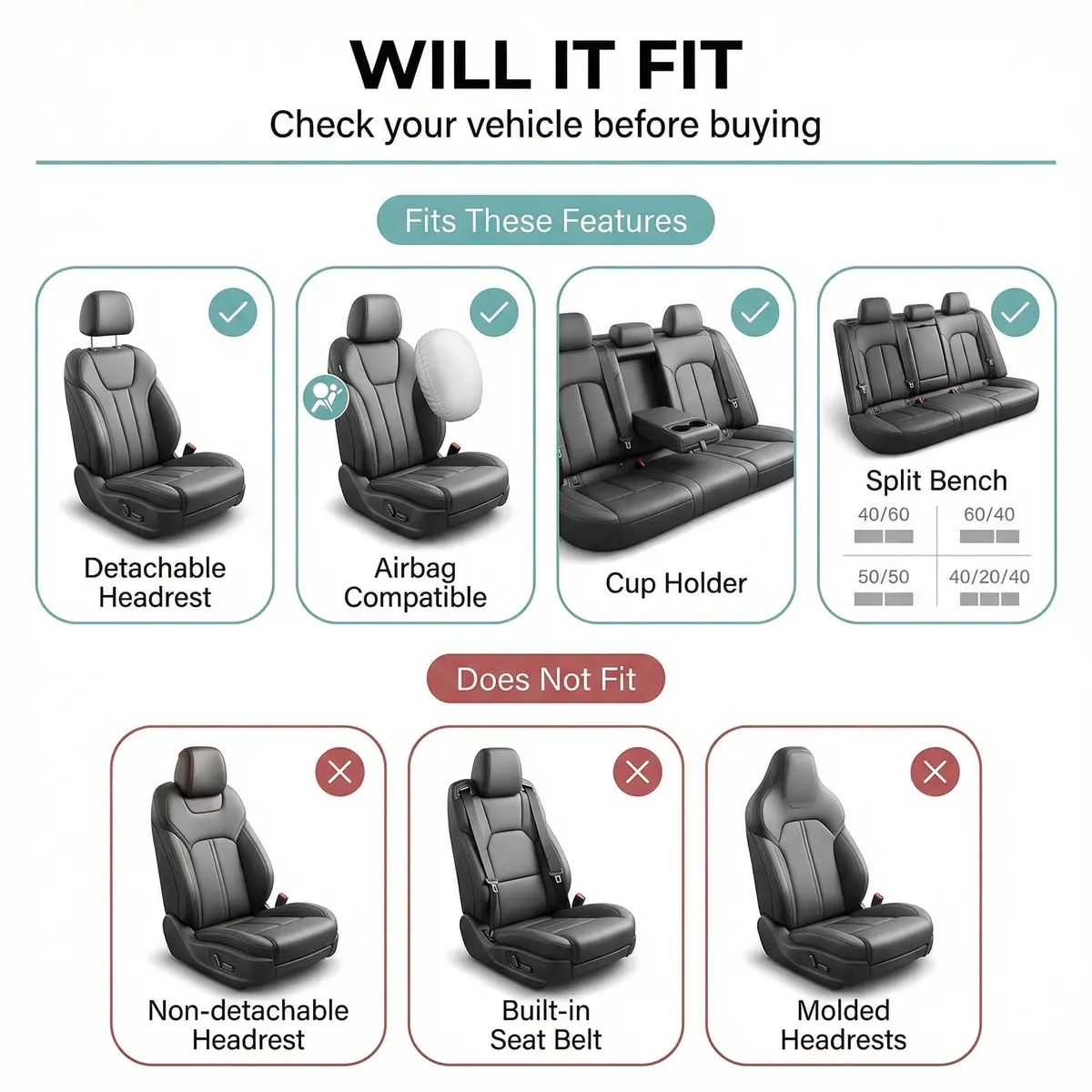 FH Group Car Seat Covers Full Set Cloth - Universal Fit, Washable, Airbag Compatible, Red | Interior Protection & Style - view 2