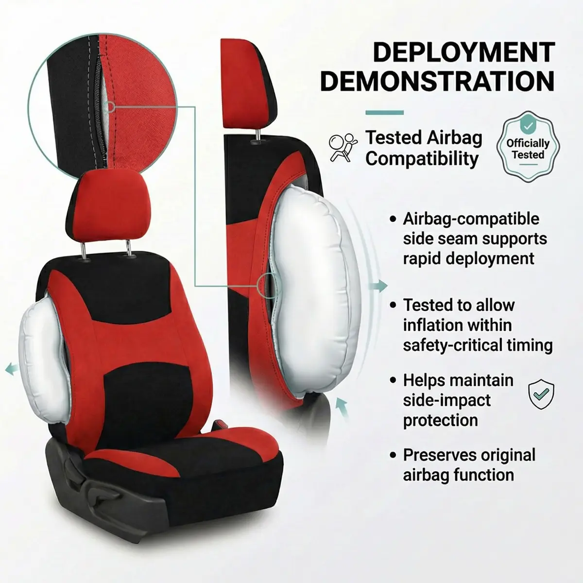FH Group Car Seat Covers Full Set Cloth - Universal Fit, Washable, Airbag Compatible, Red | Interior Protection & Style - view 4