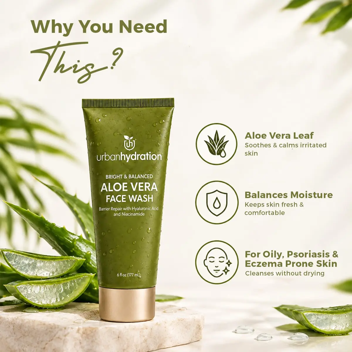 Urban Hydration Bright & Balanced Aloe Vera Leaf Face Wash - 6 Fl Oz | Gentle, Hydrates, Detoxes, Helps with Acne, Suitable for All Skin Types - view 5