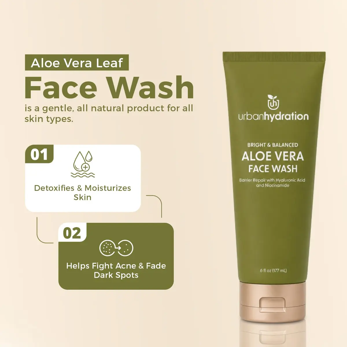 Urban Hydration Bright & Balanced Aloe Vera Leaf Face Wash - 6 Fl Oz | Gentle, Hydrates, Detoxes, Helps with Acne, Suitable for All Skin Types - view 2