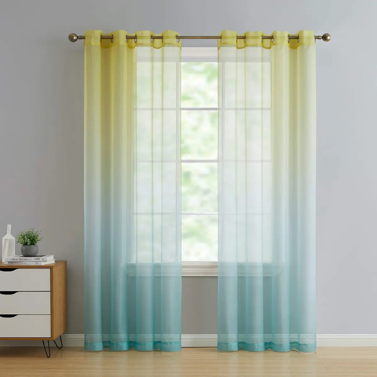 GoodGram 2 Pack Semi Sheer Ombre Grommet Curtain Panels - Assorted Colors (Citrus Multi) | Modern Ombre Design - main product image