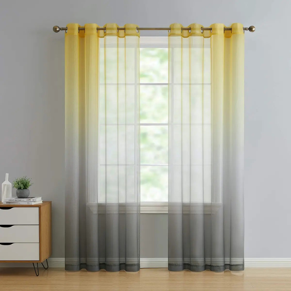 GoodGram 2 Pack Semi Sheer Ombre Grommet Curtain Panels | Assorted Colors (52x84 in) - main product image