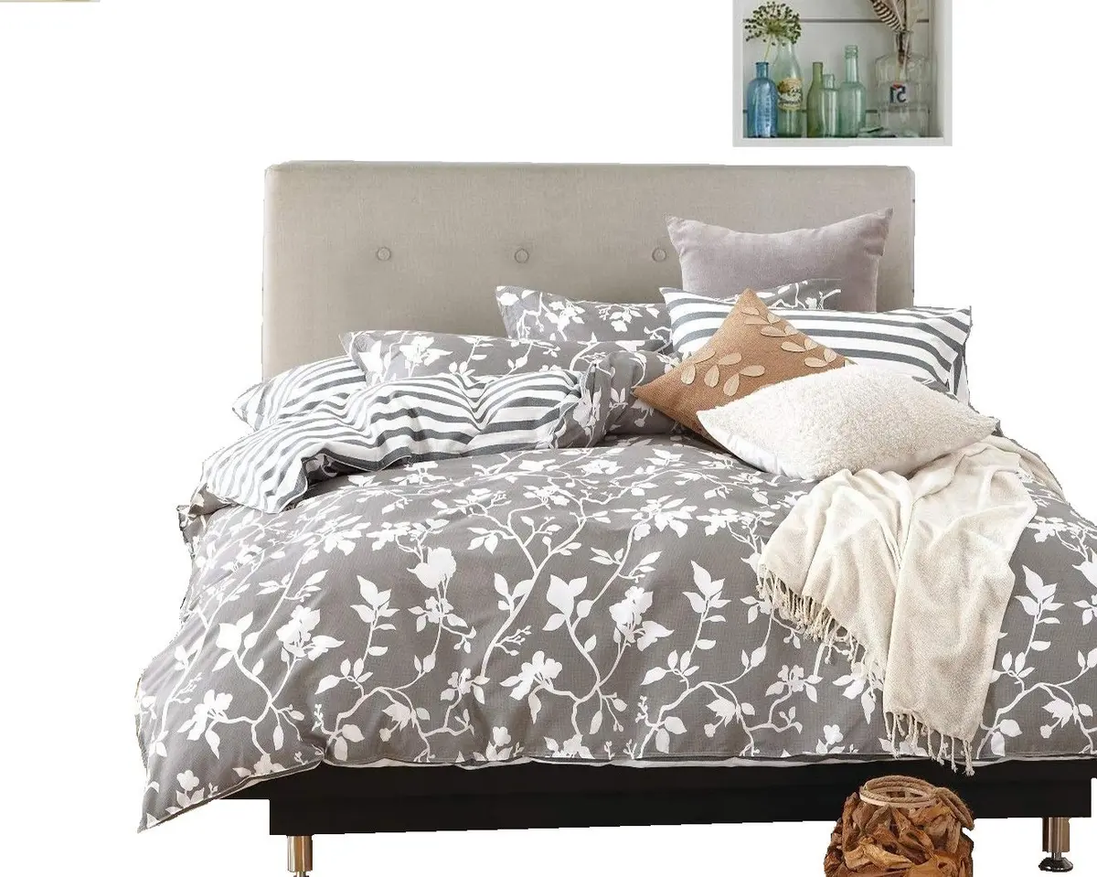 Swanson Beddings Leafy Vines 3-Piece 100% Cotton Bedding Set | Modern Reversible Duvet Cover Queen - main product image