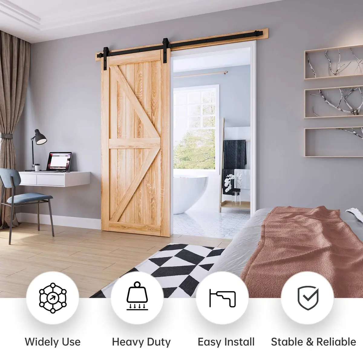 EaseLife 8 FT Sliding Barn Door Hardware Track Kit | Quiet & Smooth, Easy Install (8FT Track for 40-48" Wide Door) - view 2