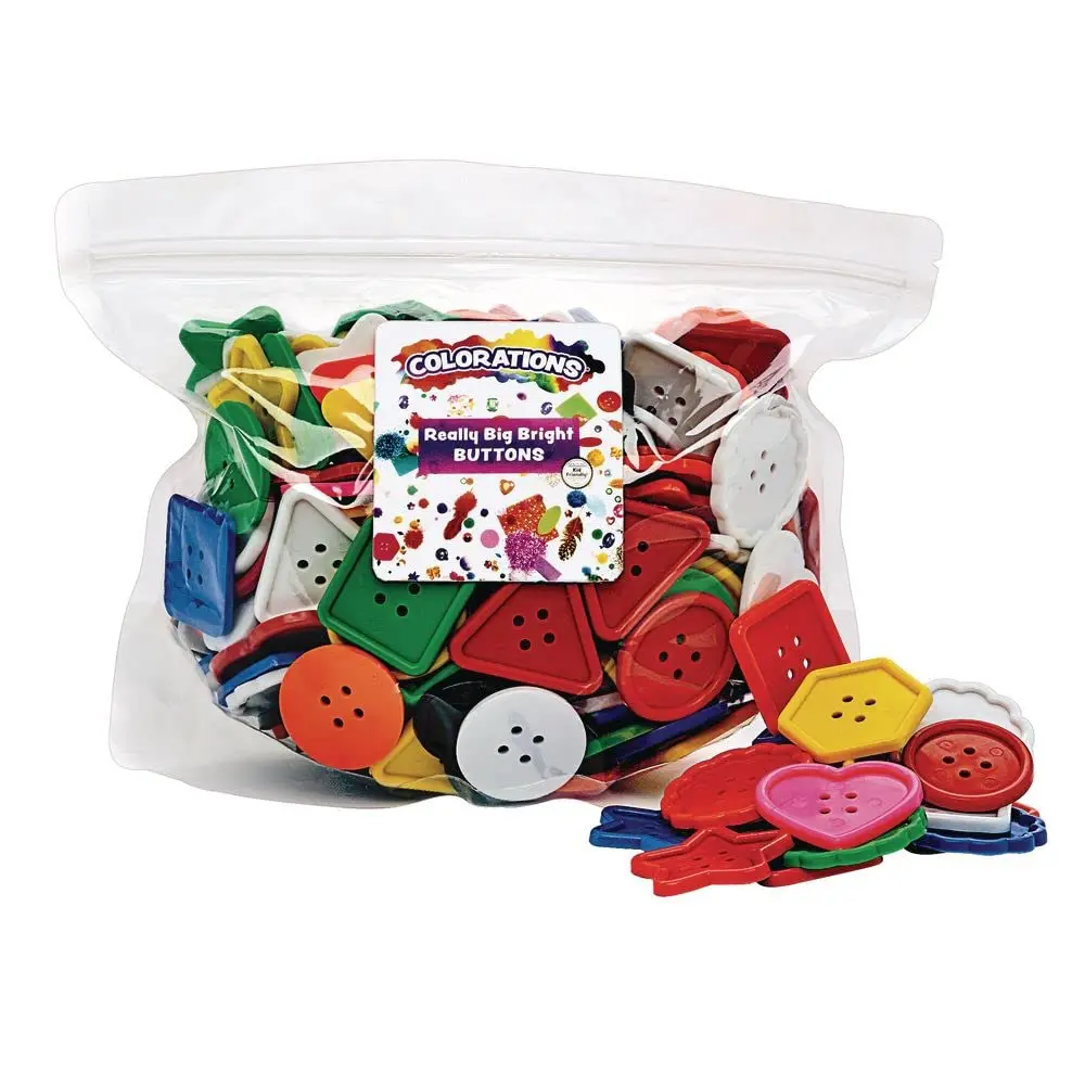 Colorations Really Big Bright Buttons, 130 Pieces (1 lb / 0.45 kg), 8 Shapes, Assorted Colors | Jumbo Craft Buttons for Kids - view 2