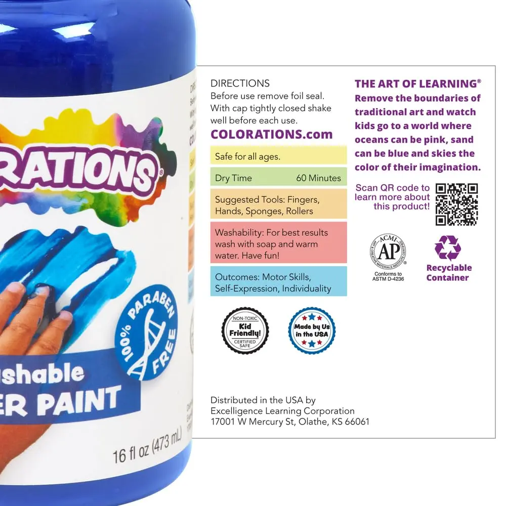 Colorations Washable Finger Paints, Brown, 16 fl oz | Non-Toxic, Paraben-Free, Made in USA - view 6