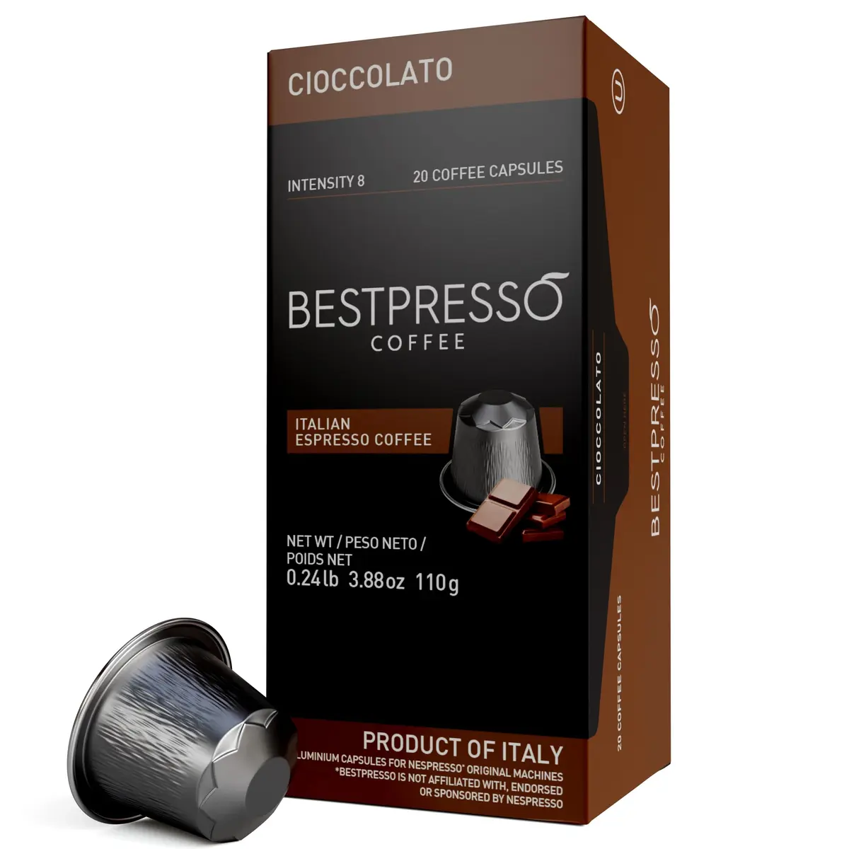 Bestpresso Coffee for Nespresso Original Machine 120 pods | Certified Espresso Chocolate Blend, Medium Intensity - main product image