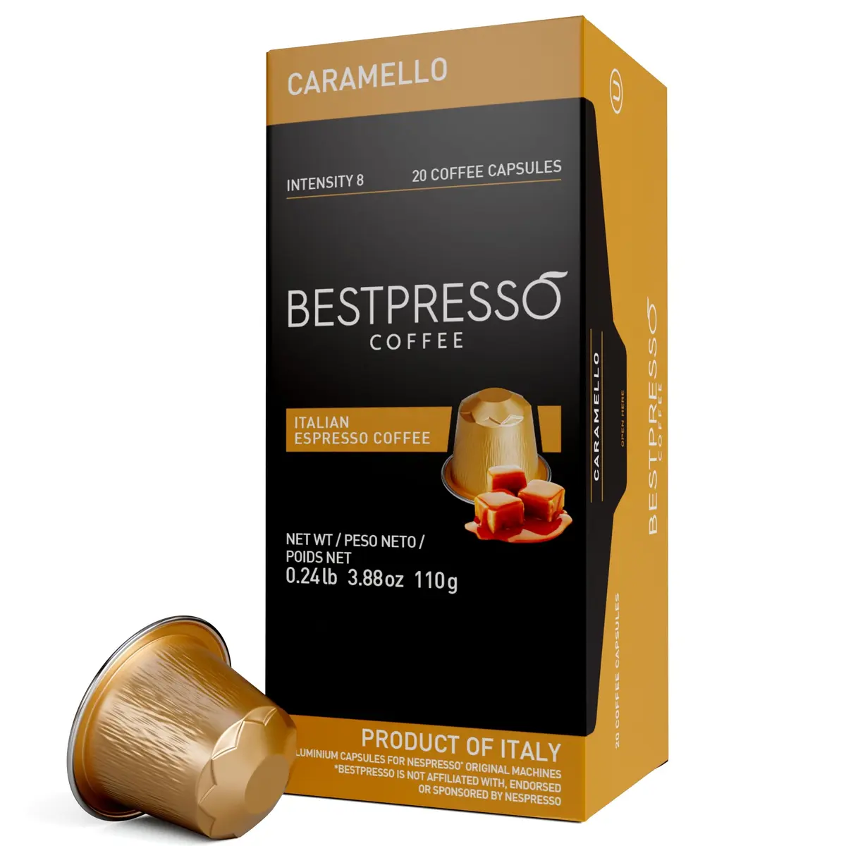 Bestpresso Caramel Coffee Pods for Nespresso Original Machine | 120 Pods, Certified Kosher & Rainforest Alliance - main product image