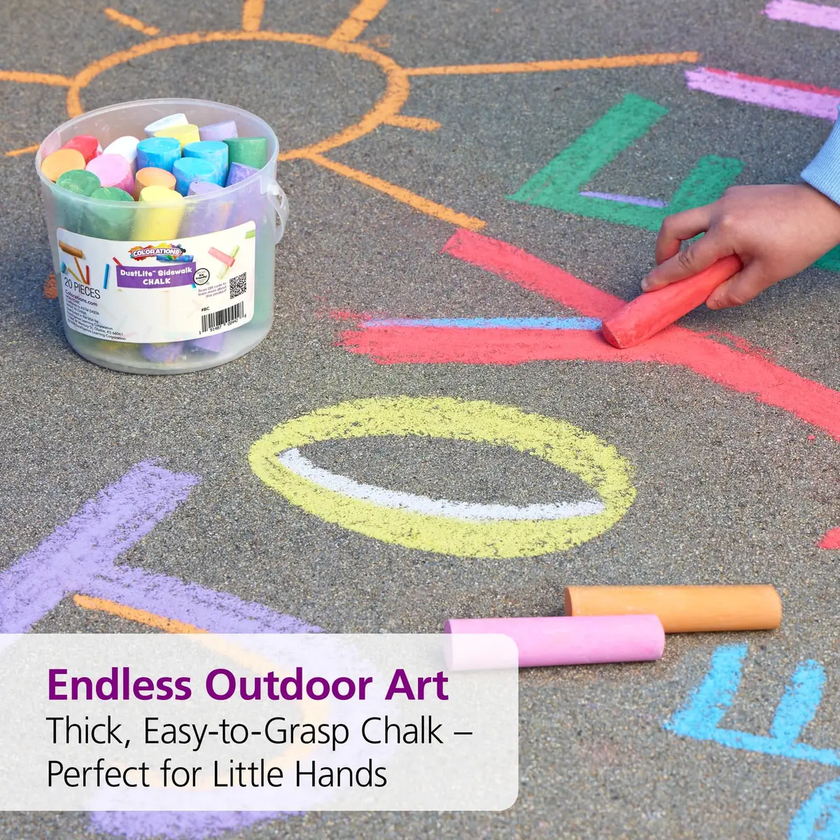 Colorations Jumbo Washable Sidewalk Chalk Set, 20 Pieces, 8 Assorted Colors | Non-Toxic, AP Certified, ASTM-D4236 - view 6