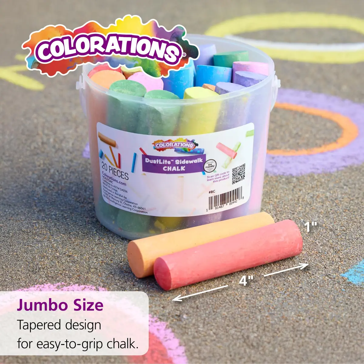 Colorations Jumbo Washable Sidewalk Chalk Set, 20 Pieces, 8 Assorted Colors | Non-Toxic, AP Certified, ASTM-D4236 - view 4