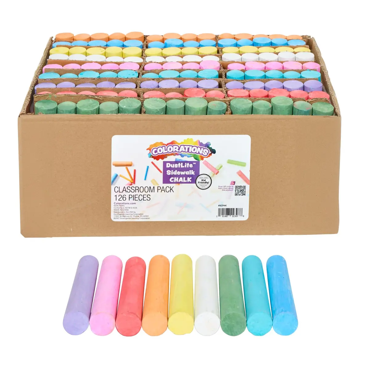 Colorations Jumbo Washable Sidewalk Chalk, 126 Pieces (4" x 1" Each) | Vibrant Colors for Outdoor Art - main product image